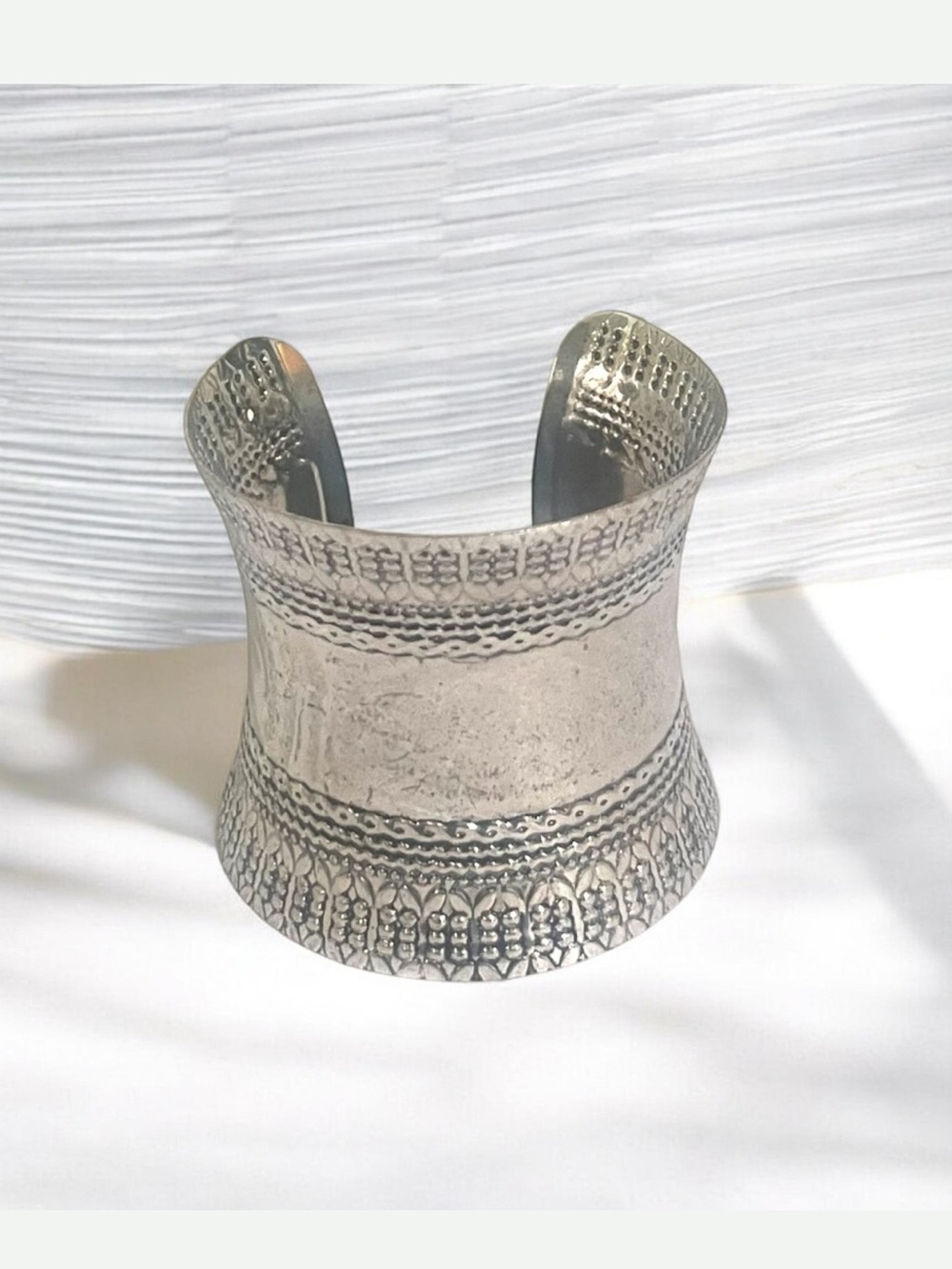 Stamped Silver-Tone Wide Cuff Bracelet
